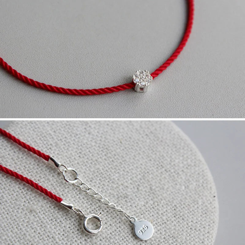 Pulsera de Plata 925 Flor de Ciruelo · Cordón Rojo