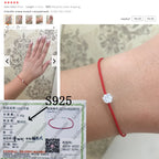 Pulsera de Plata 925 Flor de Ciruelo · Cordón Rojo