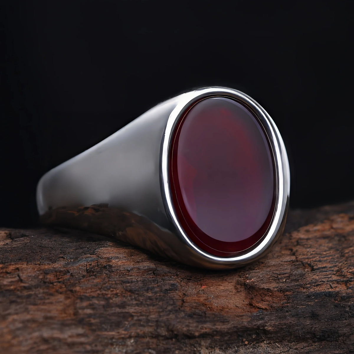 Anillo Sello Oval con Piedra · 7 Piedras