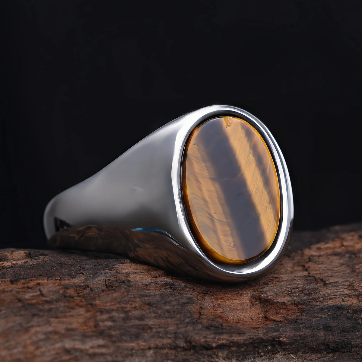 Anillo Sello Oval con Piedra · 7 Piedras