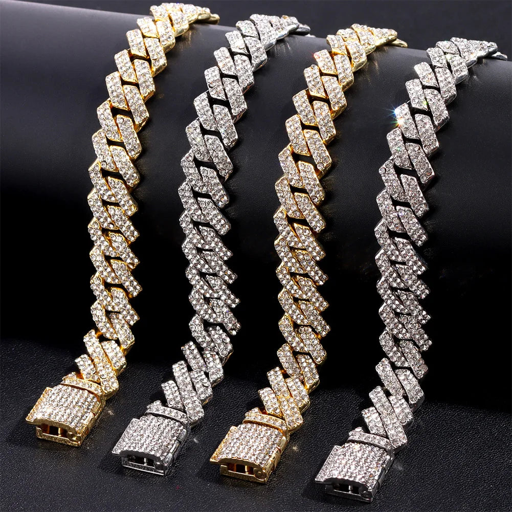 Cadena Cubana Iced Prong Doble Hilera