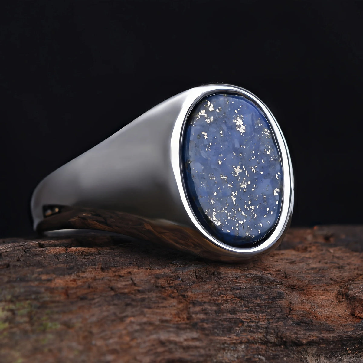Anillo Sello Oval con Piedra · 7 Piedras