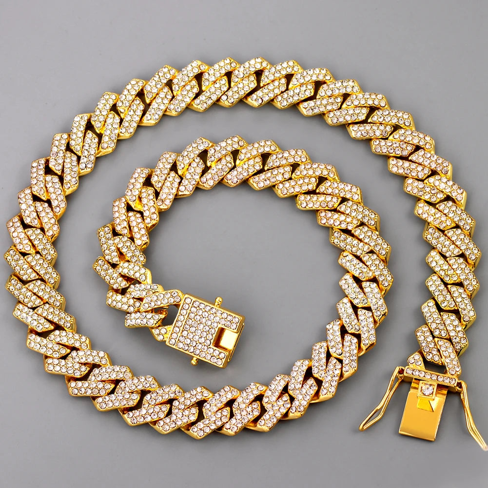 Cadena Cubana Iced Prong Doble Hilera