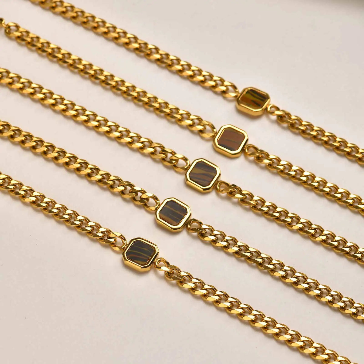 Pulsera Cubana con Piedra · 15 Estilos