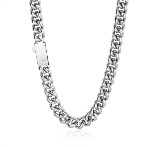 Cadena cubana 8 mm plateada en acero inoxidable