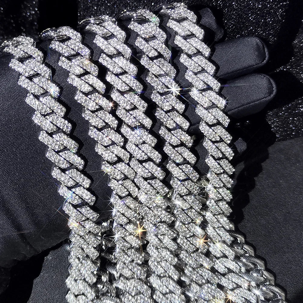Cadena Cubana Iced Prong Doble Hilera