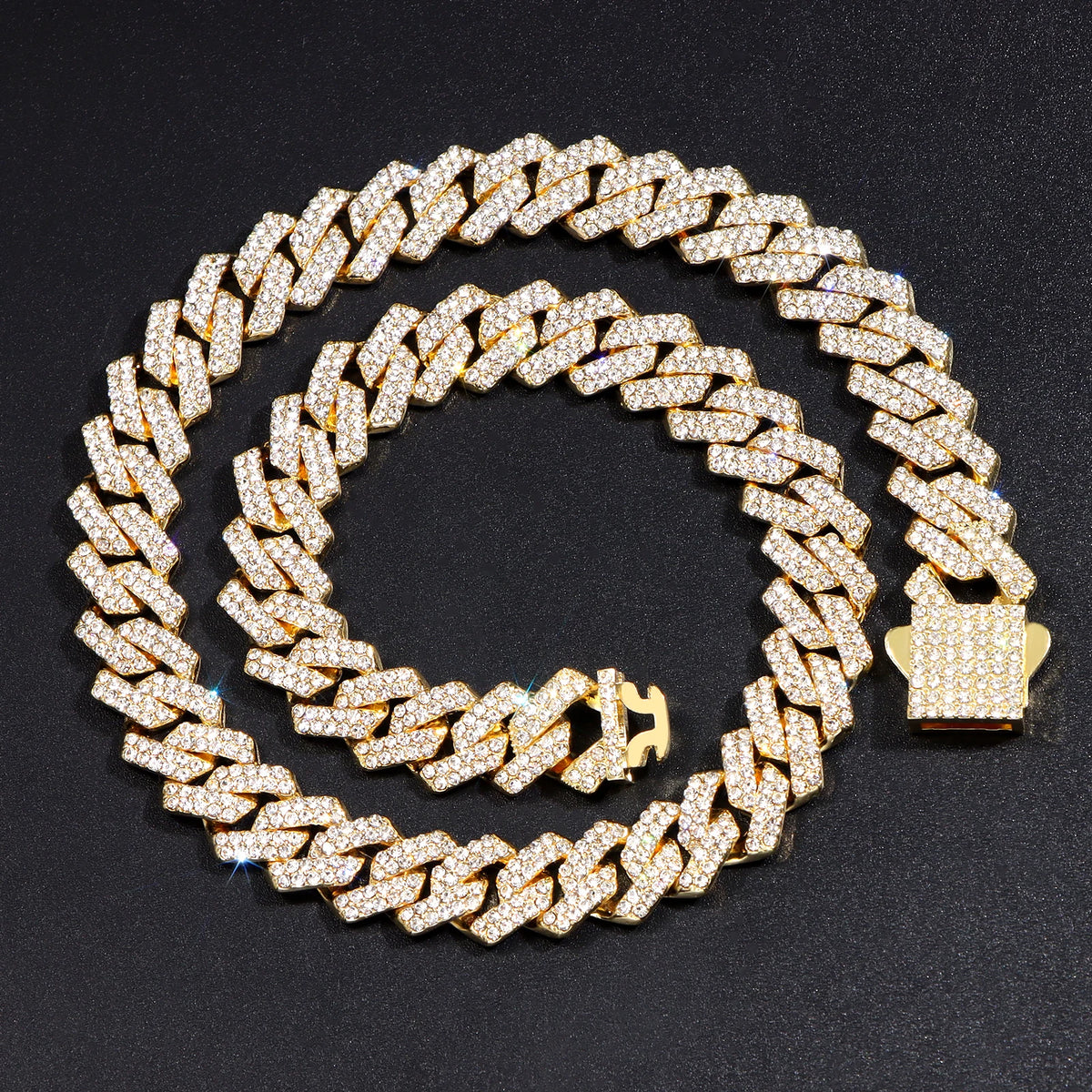 Cadena Cubana Iced Prong Doble Hilera