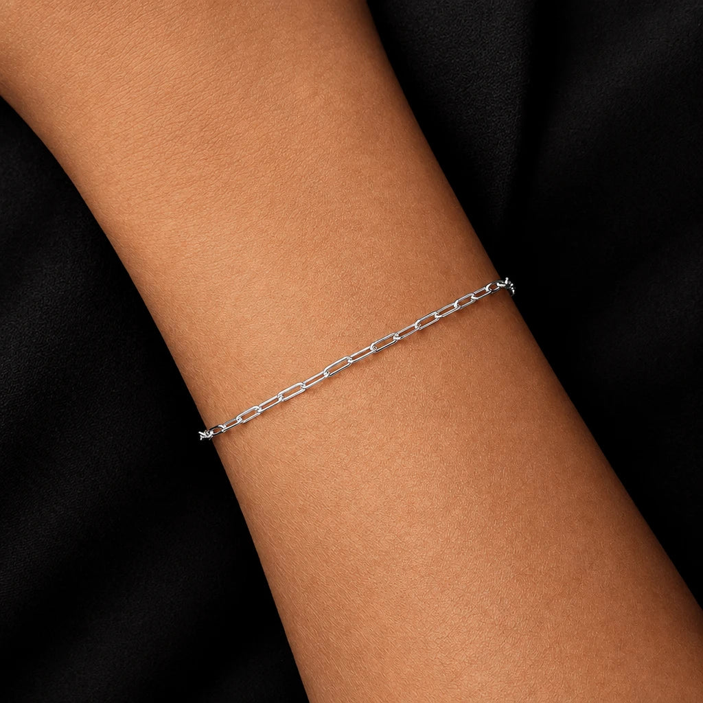 Pulsera de Plata 925 Eslabón Cuadrado · Oro Blanco