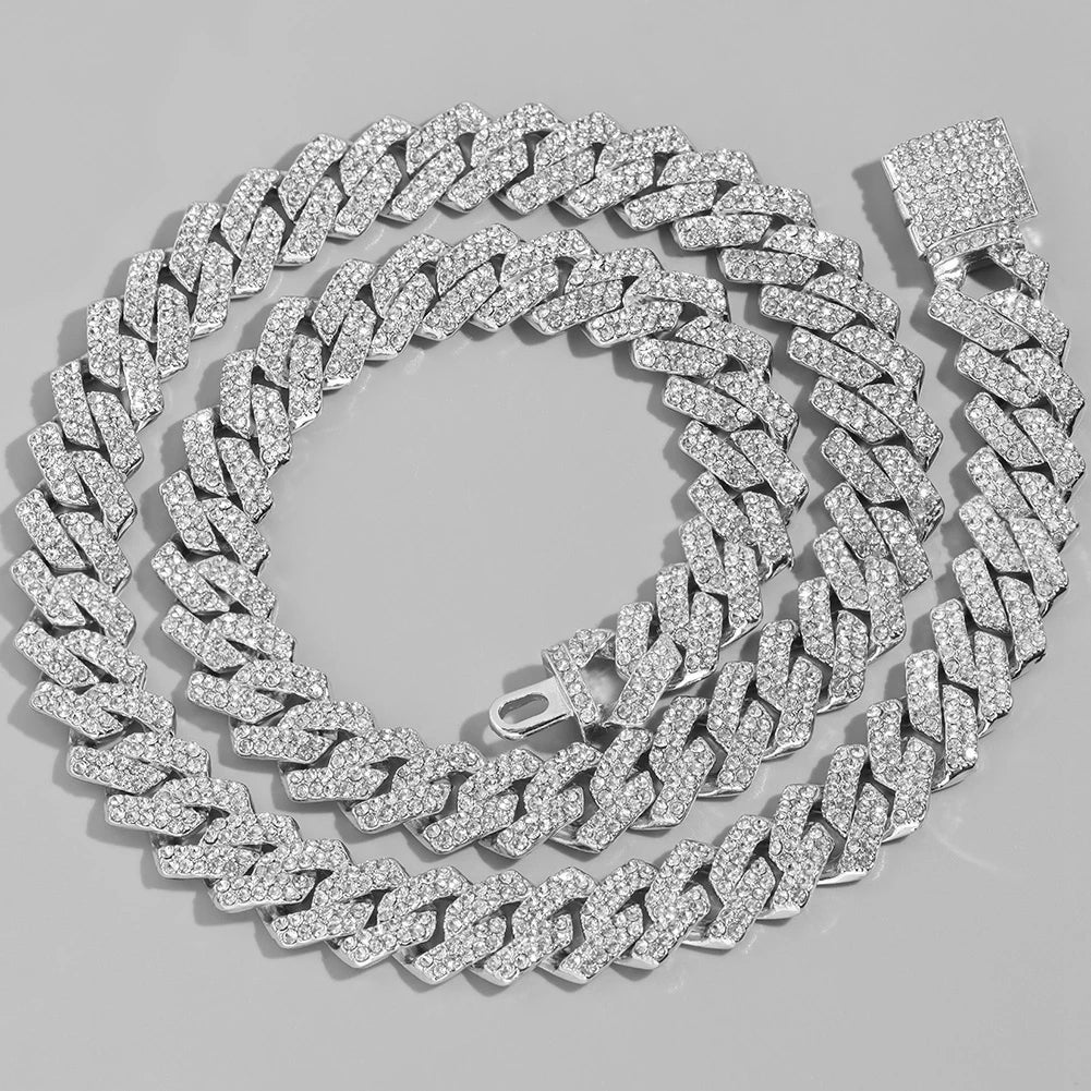 Cadena Cubana Iced Prong Doble Hilera