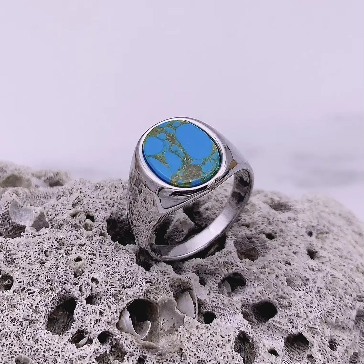 Anillo Sello Oval con Piedra · 7 Piedras