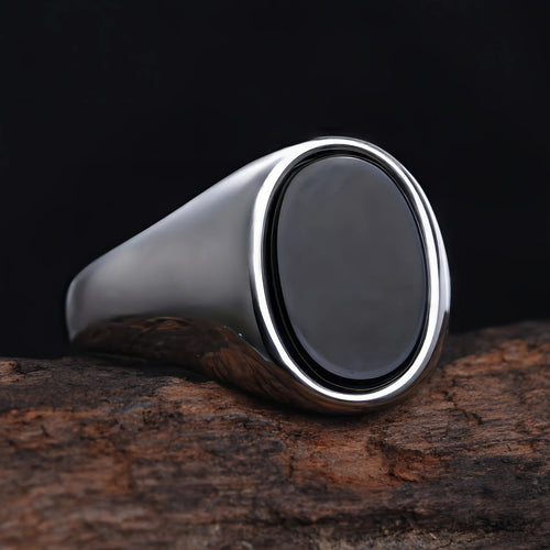 Anillo Sello Oval con Piedra · 7 Piedras