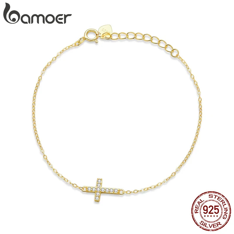 Pulsera de Plata 925 Cruz Ajustable · Oro 14K