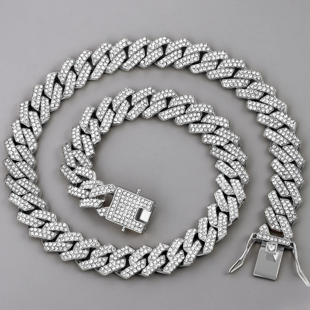 Cadena Cubana Iced Prong Doble Hilera