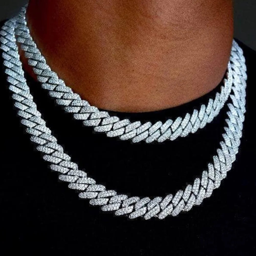 Cadena Cubana Iced Prong Doble Hilera