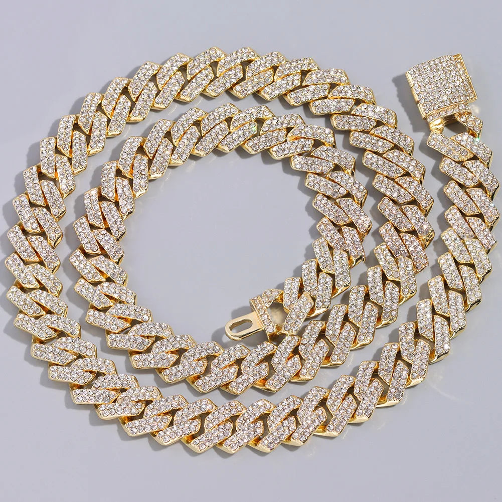 Cadena Cubana Iced Prong Doble Hilera