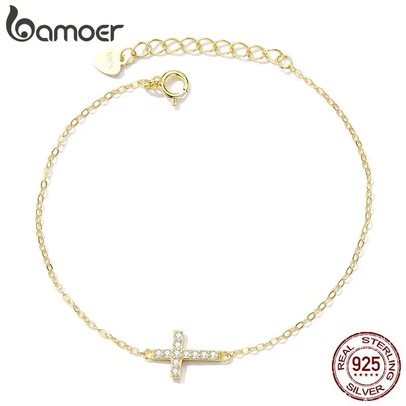 Pulsera de Plata 925 Cruz Ajustable · Oro 14K