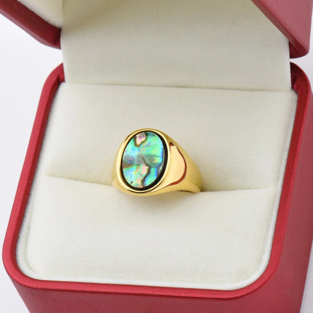 Anillo Sello Oval Dorado con Gema