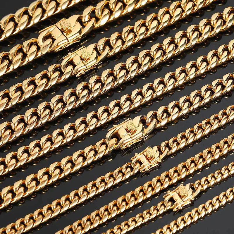 Cadena Cubana Curb Dorada 8 mm